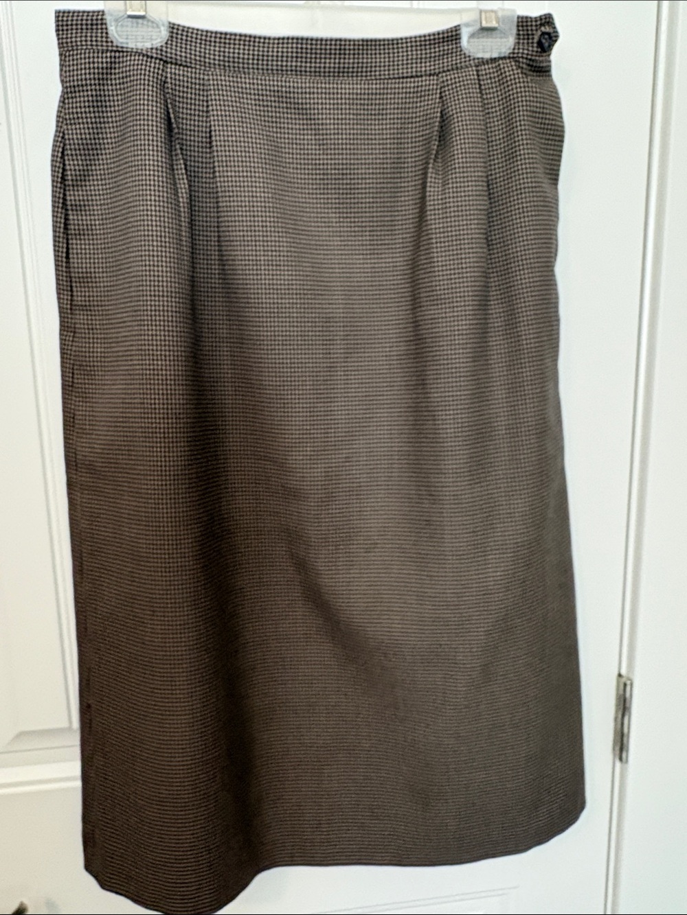 La Vogue Size 12 Houndstooth Midi Skirt Pleated Pockets Brown Vintage